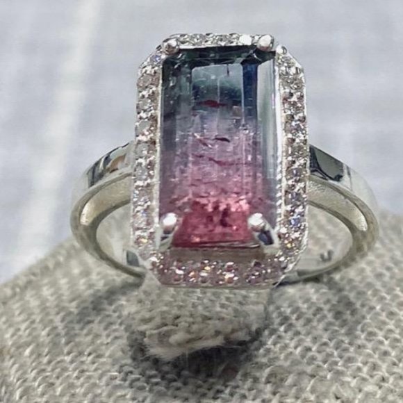 Tourmaline by Moonlight, Size 7, Diamond Halo Engagment Ring - Picture 3 of 8